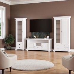 Set living lemn masiv alb MARA 10 – vitrine si comodă TV clasică