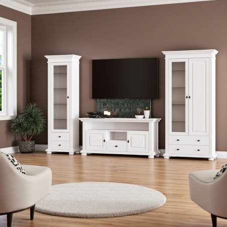 Set living lemn masiv alb MARA 10 – vitrine si comodă TV clasică