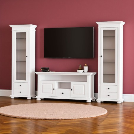 Mobilier living MARA 9, lemn masiv alb – vitrine & comodă TV