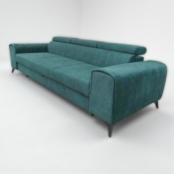 Canapea moderna extensibila pentru living Clement, cu tetiere reglabile si picioare metalice, verde