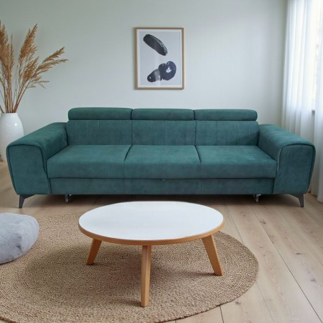 Canapea moderna extensibila pentru living Clement, cu tetiere reglabile si picioare metalice, verde