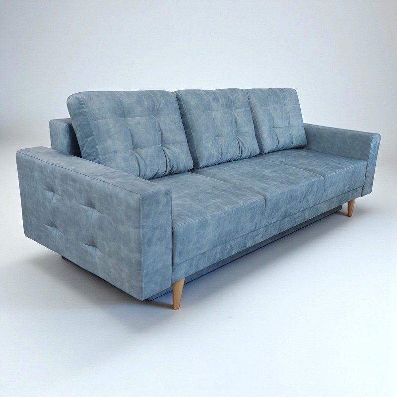 Canapea 3 locuri pentru living, extensibila cu lada, Parma, culoarea albastra