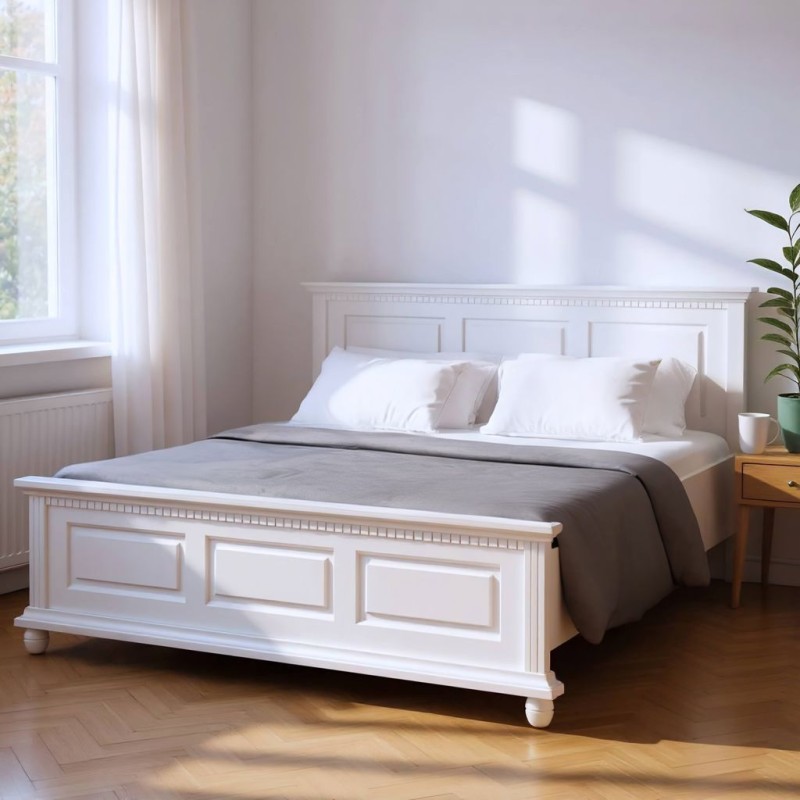 Dormitor Lemn masiv Bucov, Alb cu Natur  - Sofastil.ro