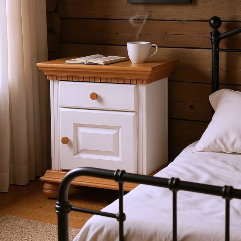 Dormitor Lemn masiv Bucov, Alb cu Natur  - Sofastil.ro