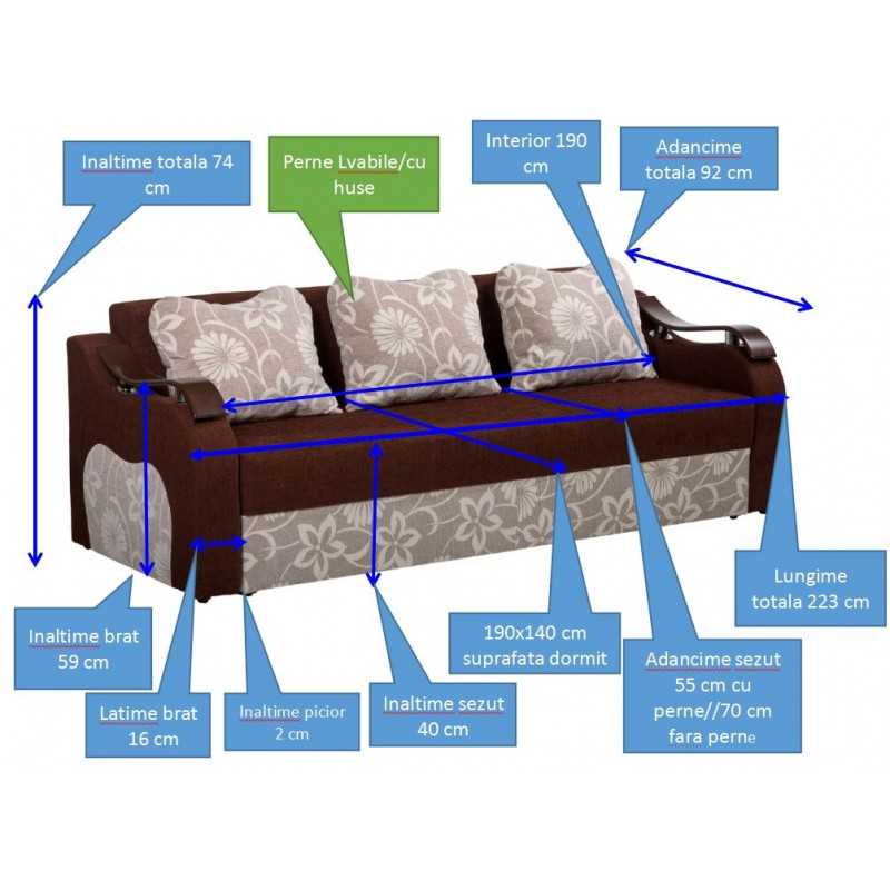 Canapea de 3 locuri extensibila pentru living Orient, stofa maro