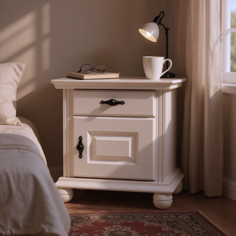 Dormitor Seva lemn masiv, finisaj alb  - Sofastil.ro