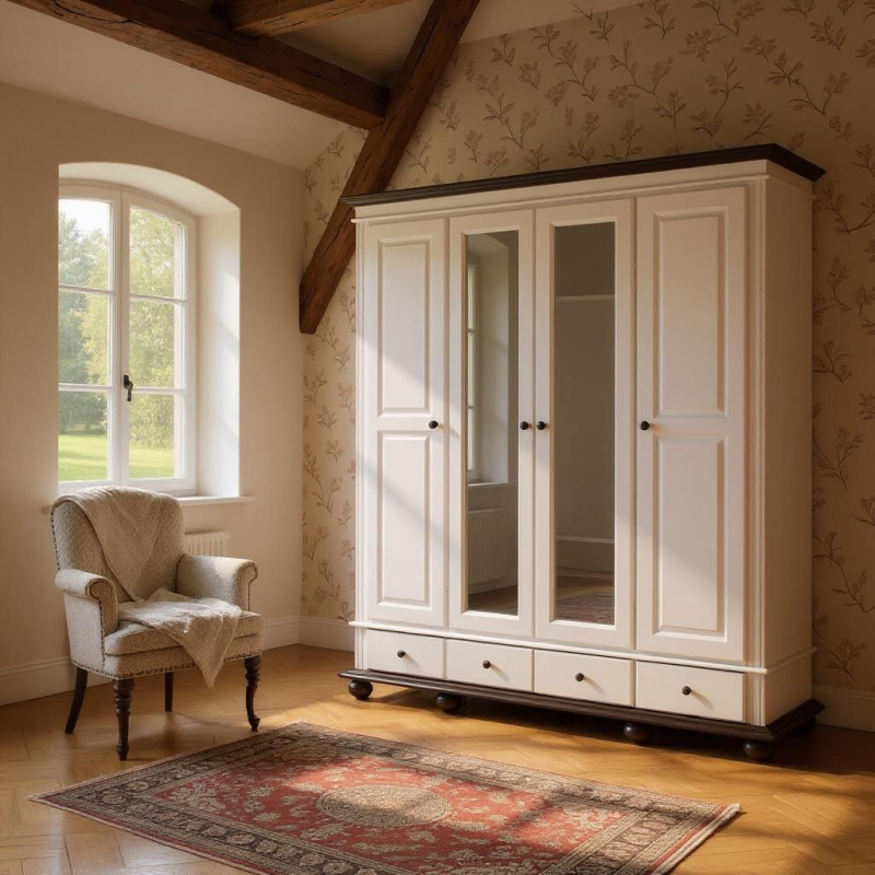 DORMITOR SEVA LEMN MASIV 4U ALB/NUC