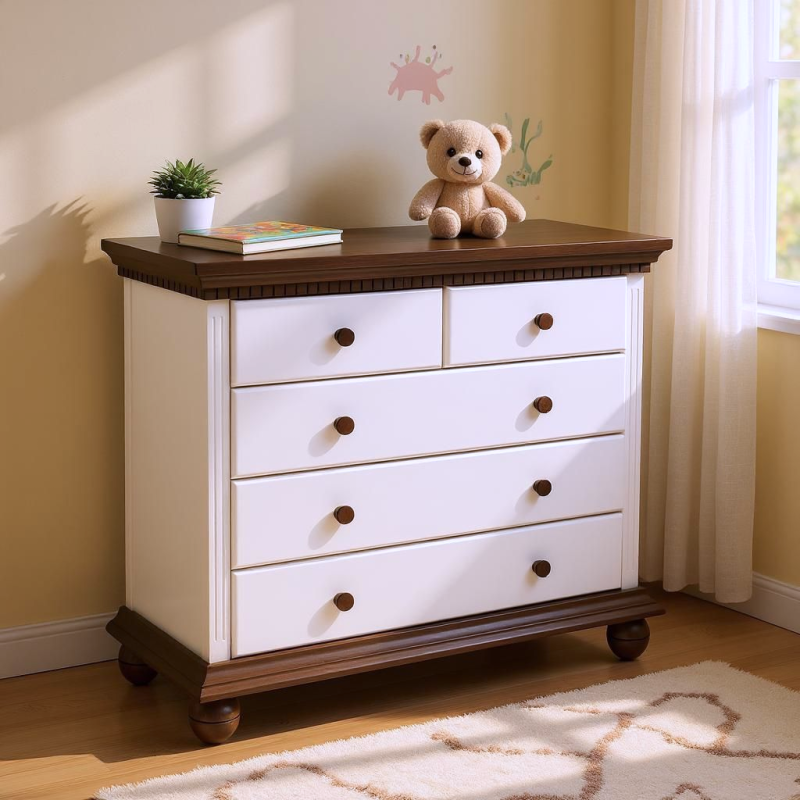 Dormitor Bucov / Lemn Masiv , Alb cu Nuc