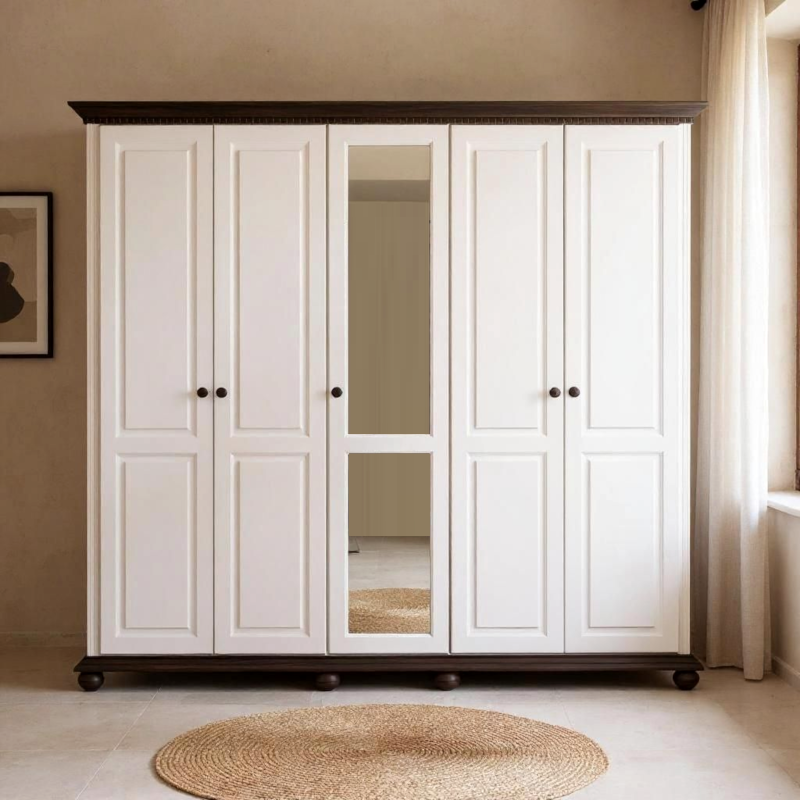 Dormitor Bucov / Lemn Masiv , Alb cu Nuc