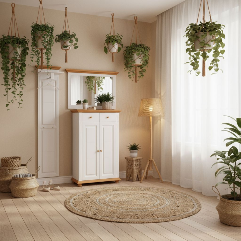 Oglinda Vero din Lemn Masiv, alb, alb cu nuc - Sofastil