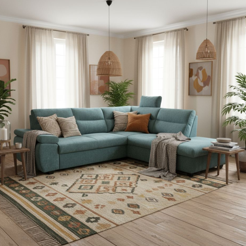 Coltar living, extensibil cu lada, OTTO, colt stasnga, stofa gri