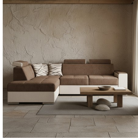 Coltar living Leone, extensibil cu lada depozitare și tetiere reglabile, la comandă