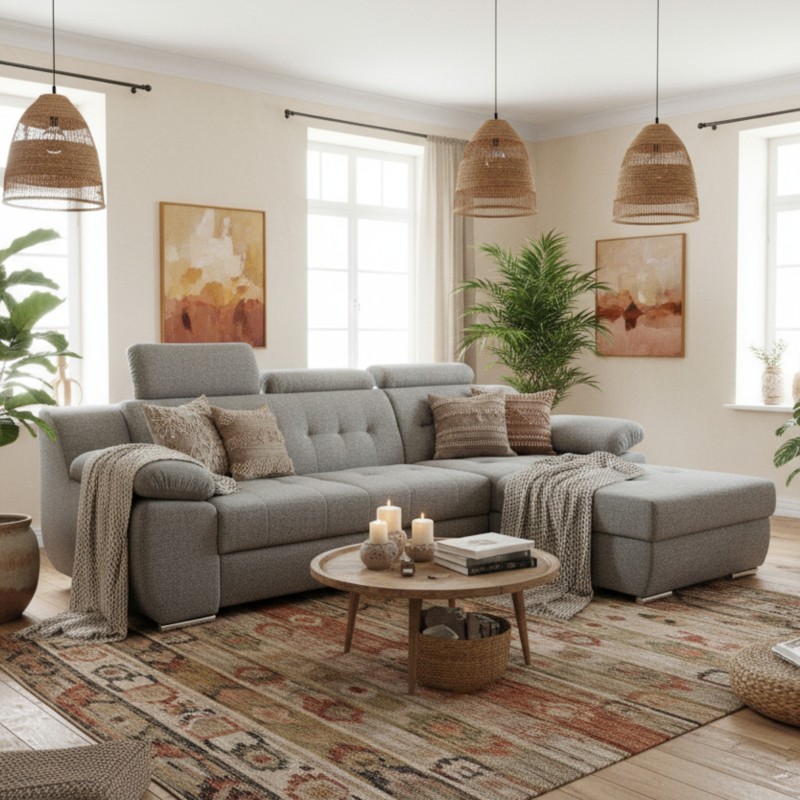 Coltar living extensibil LORD, tetiere reglabile & lada depozitare, personalizabil la comanda