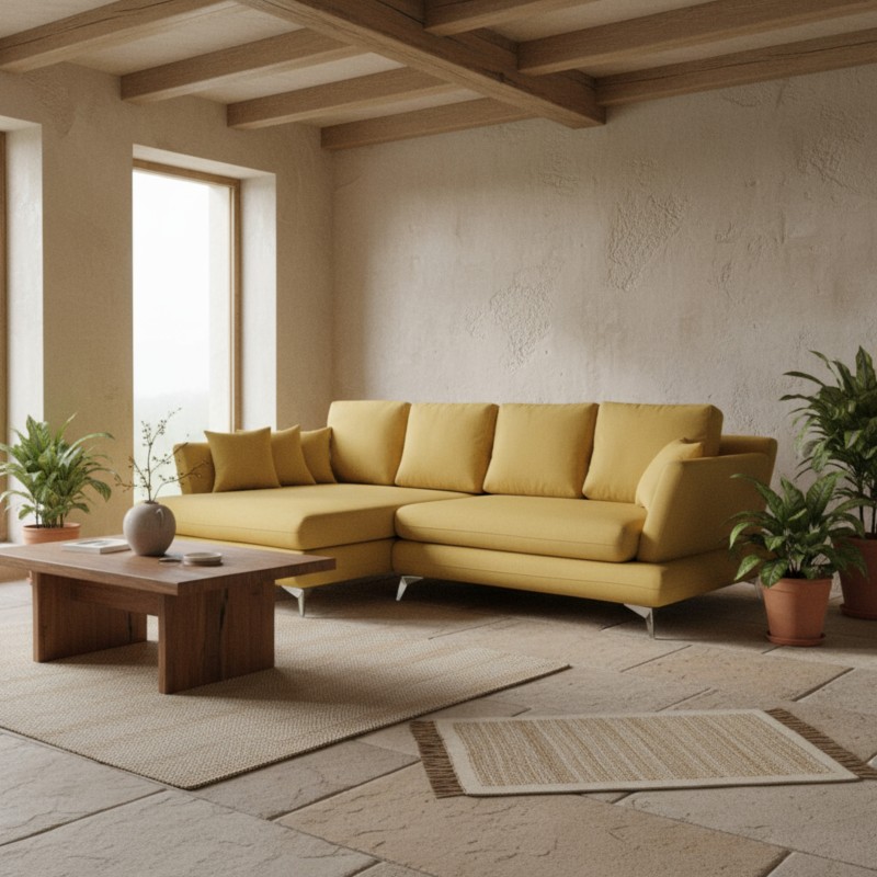 coltar living, extensibil cu lada, cu suprafata mare de dormit, Edesa, pe picioare, coltar stofa, coltar albastru