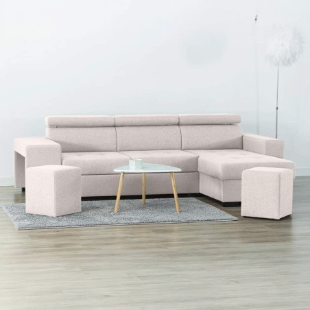 Coltar living  RAMOS, cu tetiere reglabile si tabureti