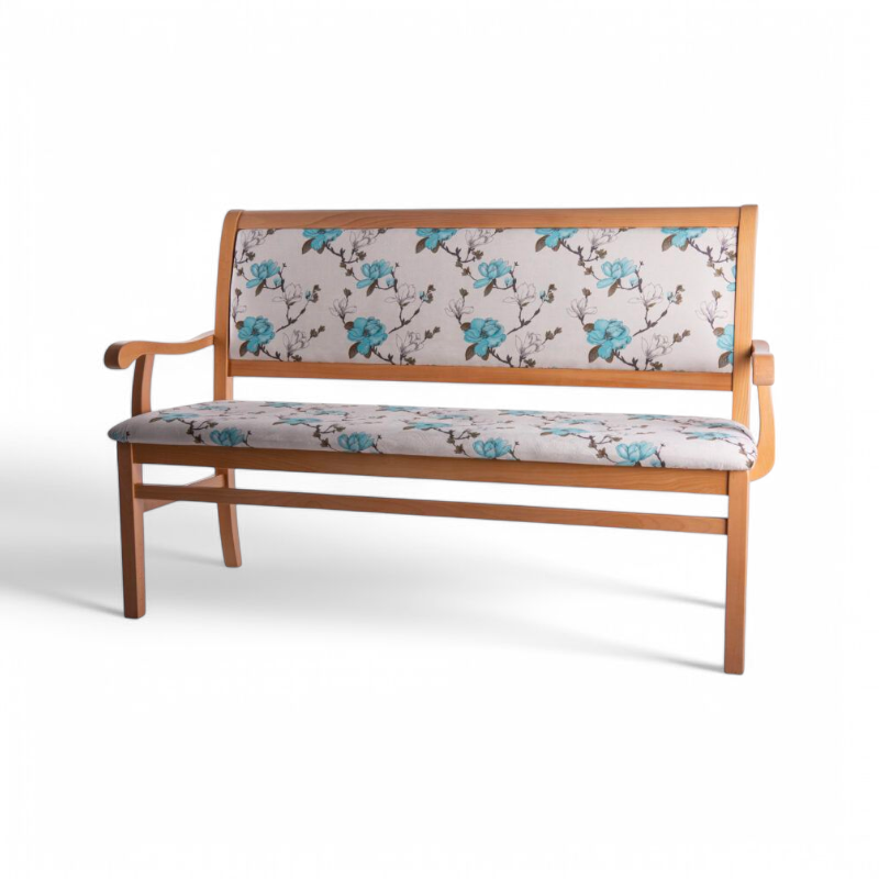 Banca 3 locuri tapitata KAROL cu brate, lemn masiv