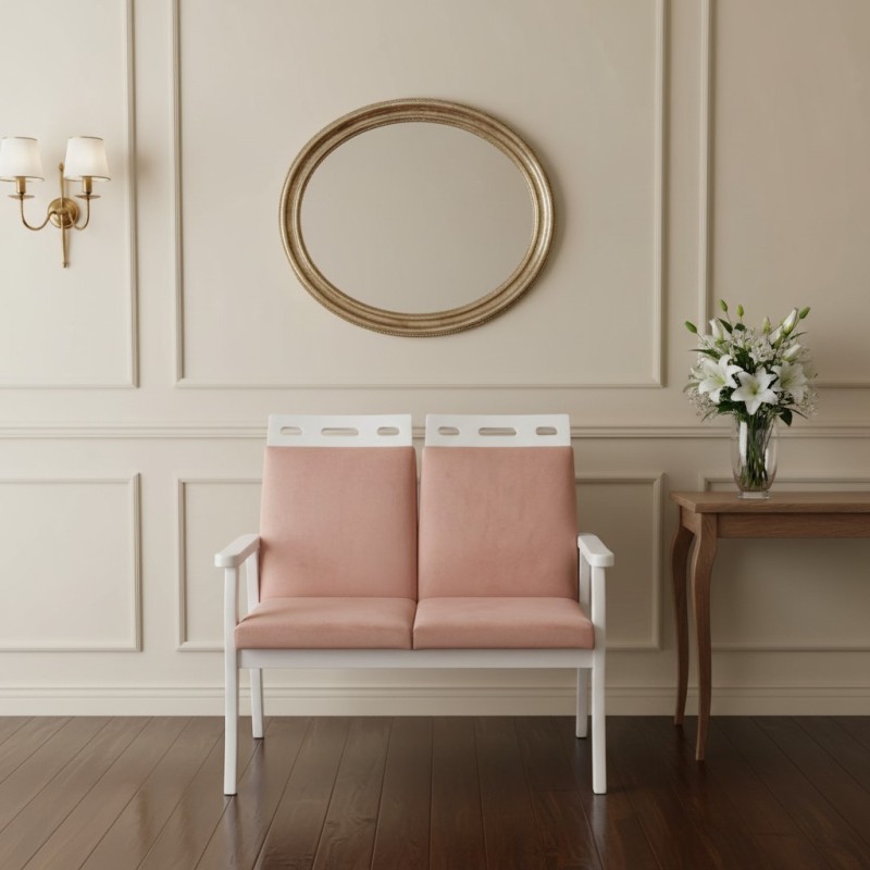 Banca 2 locuri tapitata Vaughan, lemn masiv,  cu brate - Sofastil.ro