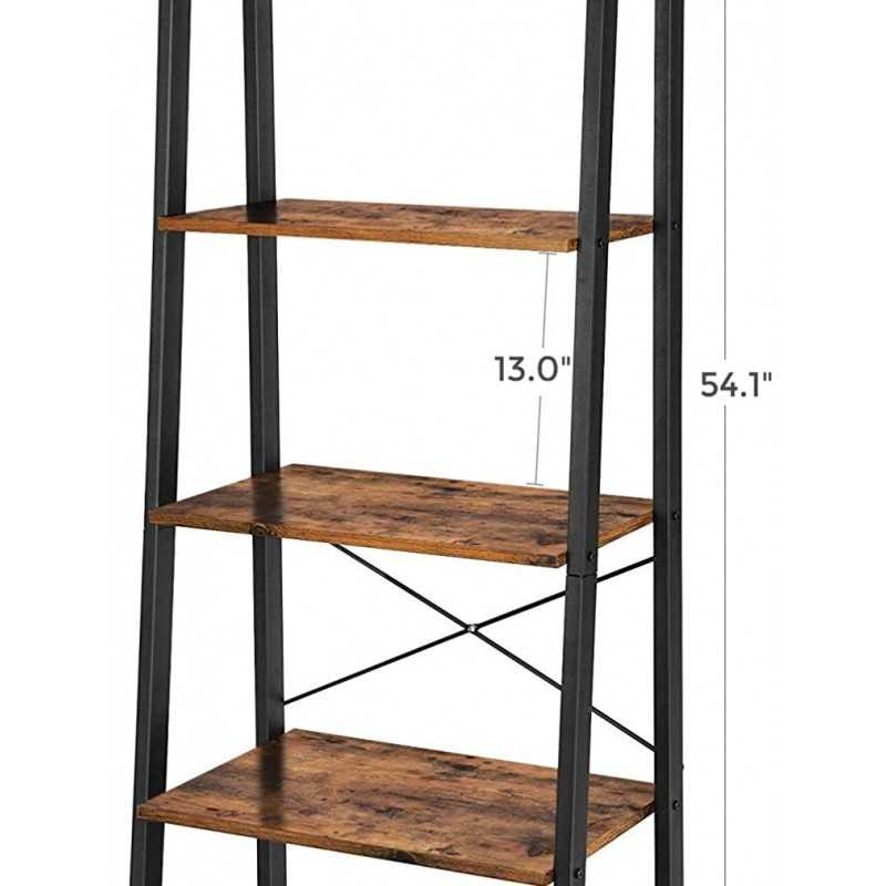 Raft cu scară, raft cu cărți, suport de depozitare industrial pe 4 niveluri pentru sufragerie, dormitor, bucătărie, LLS44X