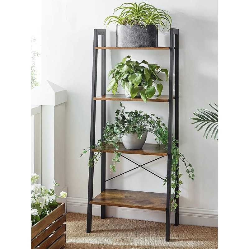 Raft cu scară, raft cu cărți, suport de depozitare industrial pe 4 niveluri pentru sufragerie, dormitor, bucătărie, LLS44X