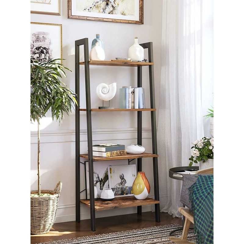 Raft cu scară, raft cu cărți, suport de depozitare industrial pe 4 niveluri pentru sufragerie, dormitor, bucătărie, LLS44X