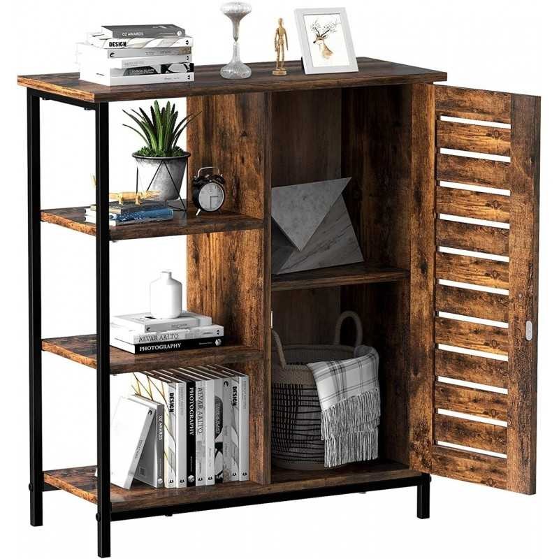 Dulap multifuncțional, 3 rafturi și un dulap cu ușă, pentru bucătărie, sufragerie, birou acasă, stil industrial