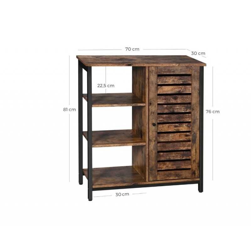 Dulap multifuncțional, 3 rafturi și un dulap cu ușă, pentru bucătărie, sufragerie, birou acasă, stil industrial