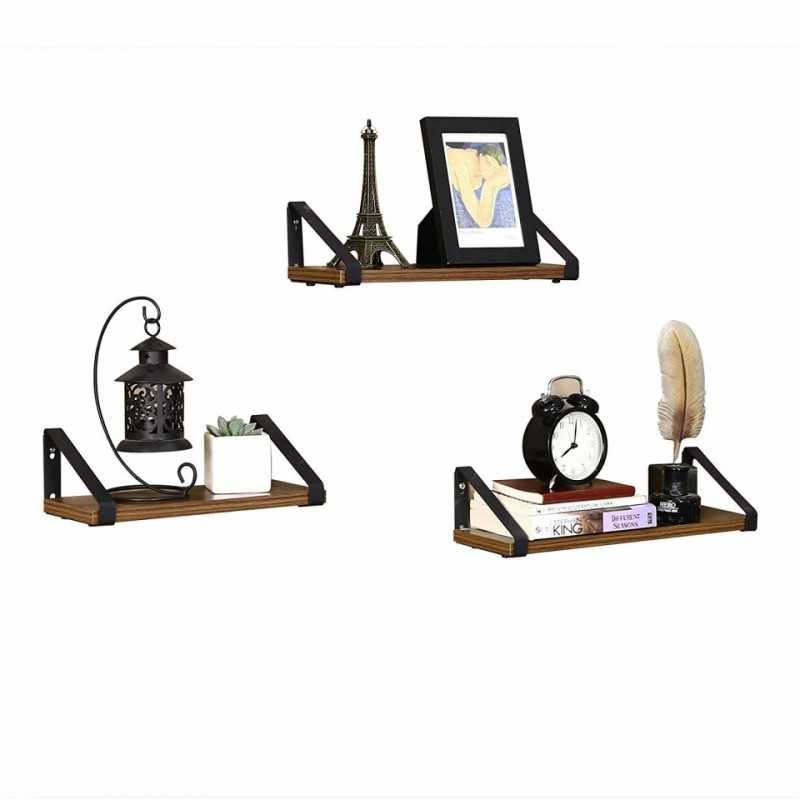 Rafturi de perete, raft industrial plutitor montat pe perete, set de 3, pentru sufragerie, baie, bucatarie