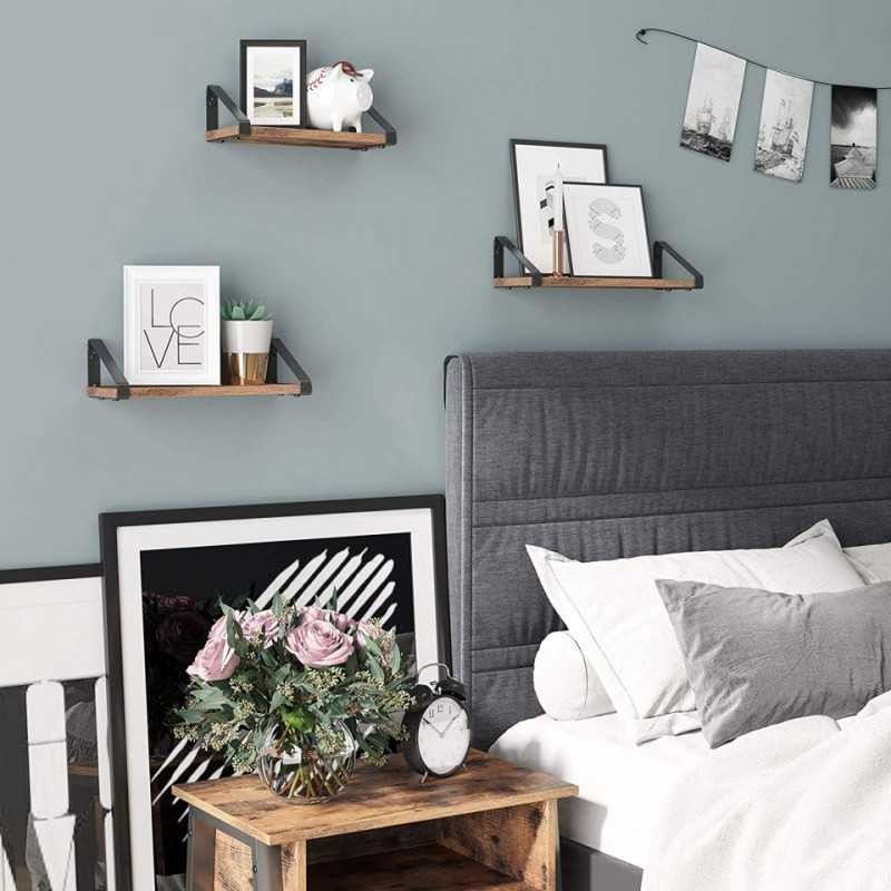 Rafturi de perete, raft industrial plutitor montat pe perete, set de 3, pentru sufragerie, baie, bucatarie