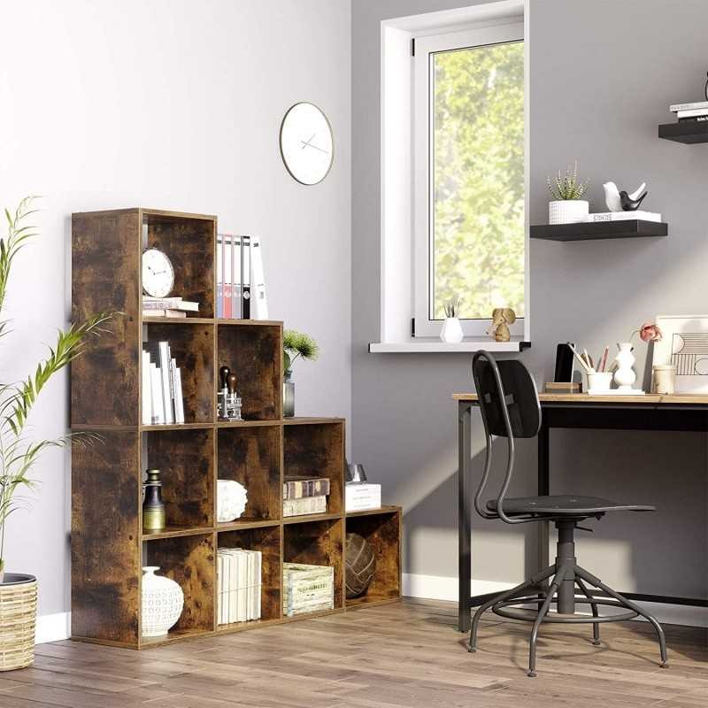 Raft de carti cu 10 cuburi depozitare, stil retro industrial