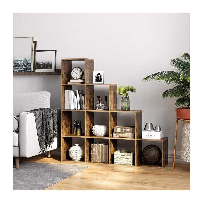 Raft de carti cu 10 cuburi depozitare, stil retro industrial