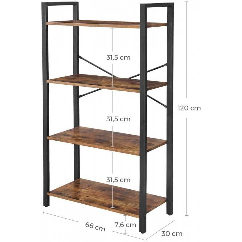 Raft pentru cărți cu 4 niveluri, suport de depozitare cu cadru de oțel, înălțime de 120 cm