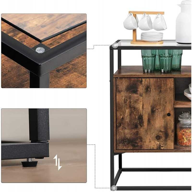 Dulapul de depozitare cu suprafață de sticlă și compartimente deschise stil retro industrial