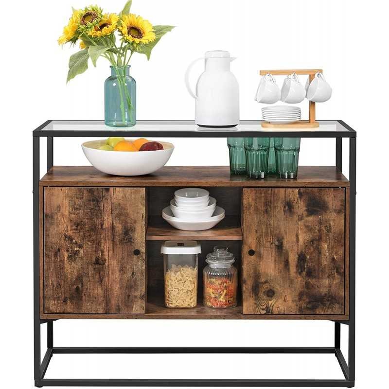 Dulapul de depozitare cu suprafață de sticlă și compartimente deschise stil retro industrial