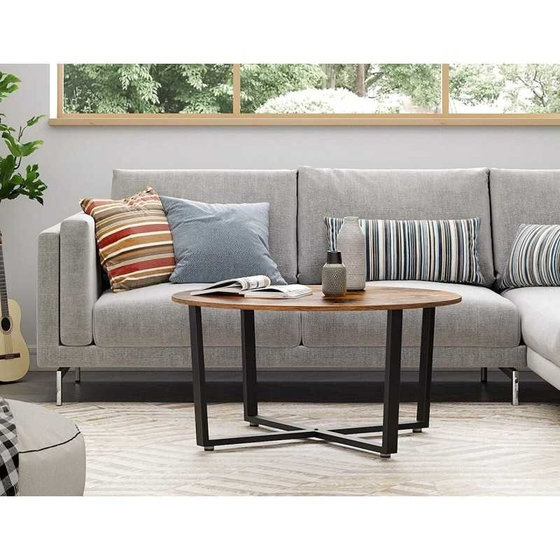 Masa de cafea rotundă, masa de cocktail în stil industrial, cadru metalic durabil,