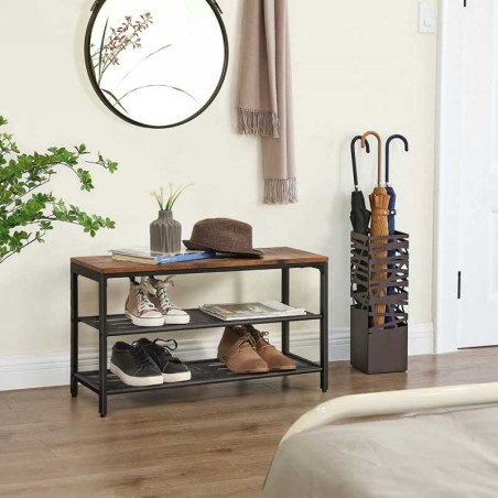 Bancă de pantofi cu scaun, raft de pantofi cu 2 rafturi cu plasă