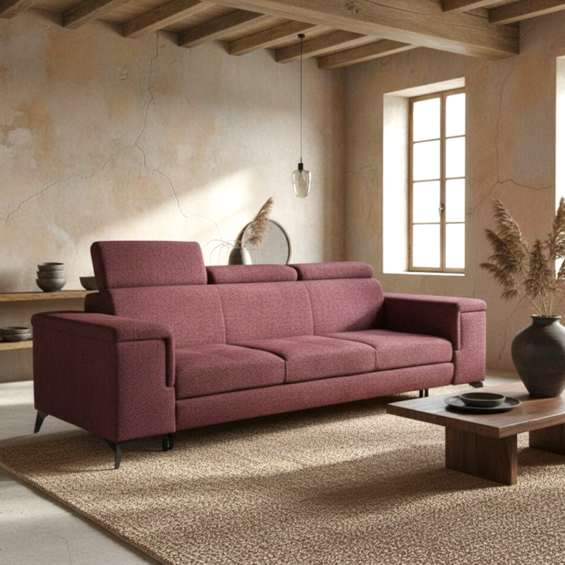 Canapea 3 locuri extensibila HERMES cu design modern si tetiere reglabile