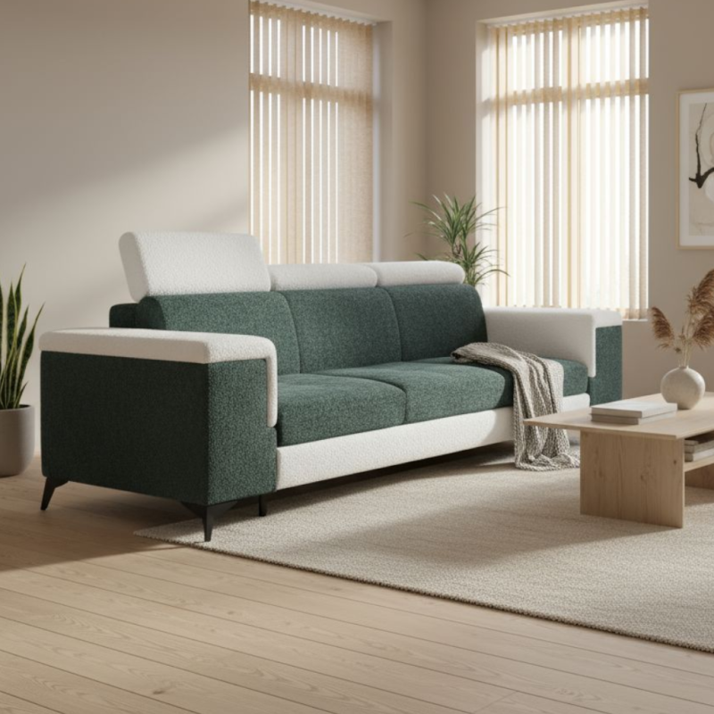 Canapea 3 locuri extensibila HERMES cu design modern si tetiere reglabile