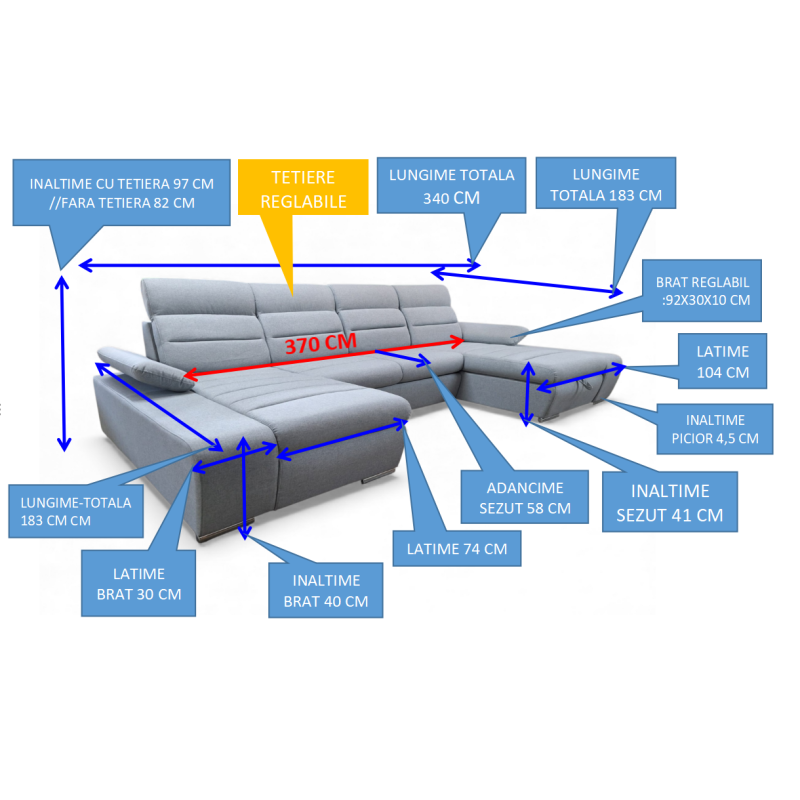 Coltar in forma de U VENUS, extensibil cu 2 lazi si tetiere reglabile