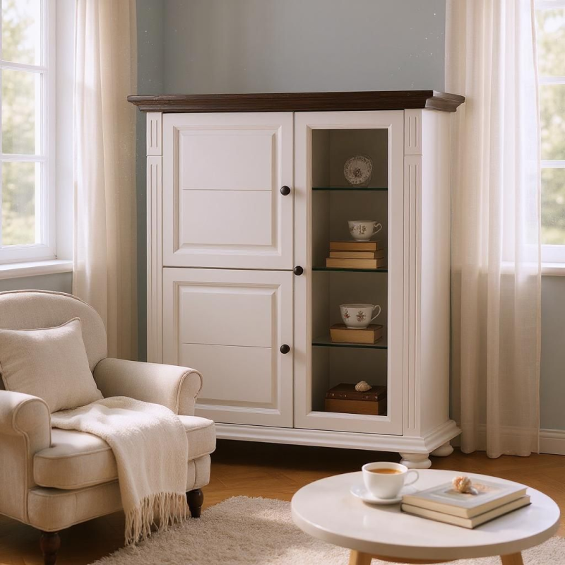 Set mobila living Mara 2, lemn masiv, Alba - Sofastil.ro