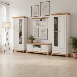 Set Living Romanita Alb cu Natur / Lemn Masiv