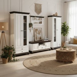 Set Living Romanita Alb cu Nuc / Lemn Masiv