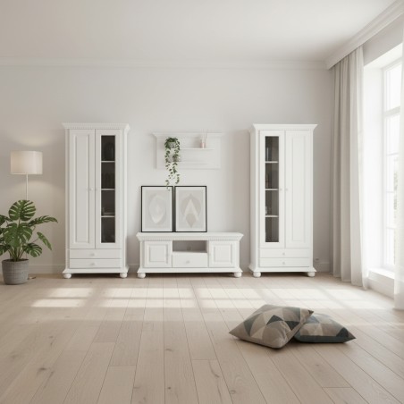 Living lemn masiv Romanita Alb, Alb cu Nuc, Alb cu Natur