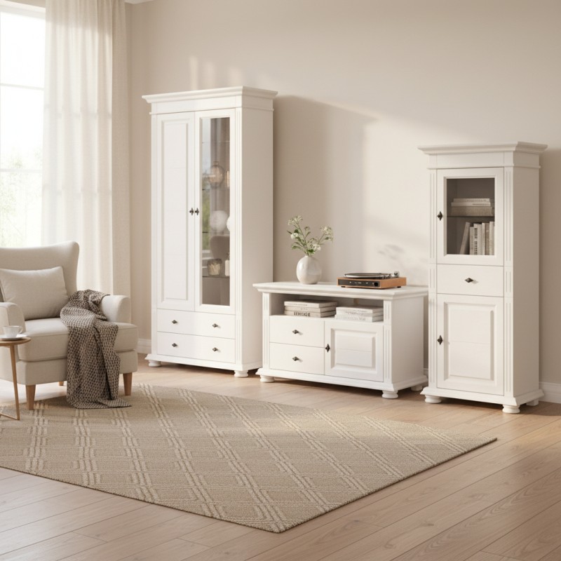 Set Mobilier Living Mara - Alb - Lemn Masiv - Elegant și Spațios