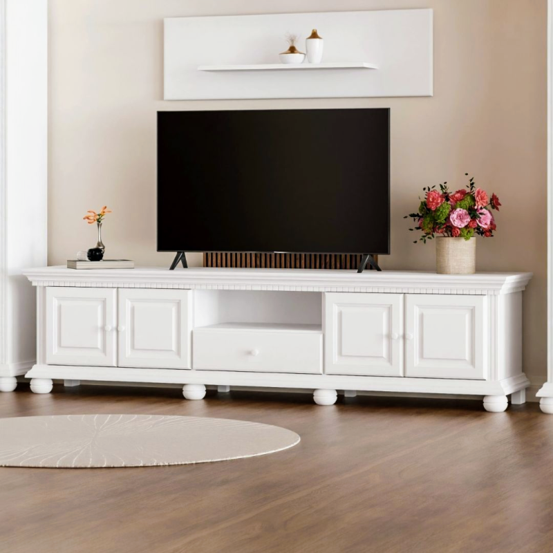 Living Bucov lemn masiv, alb cu natur - Sofastil.ro