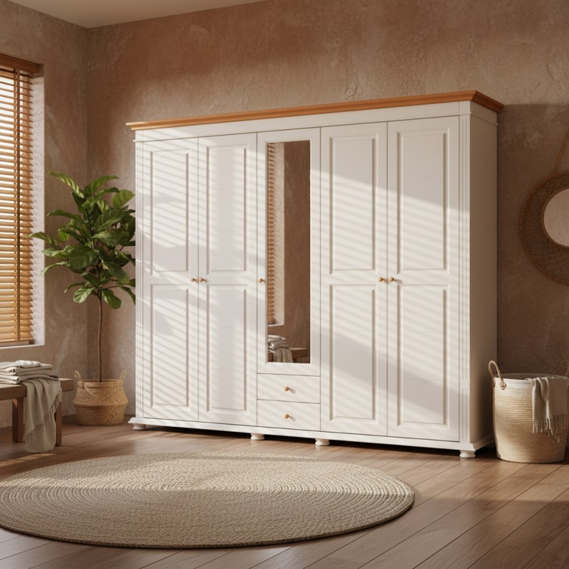 Dulap lemn masiv MARA cu 5 usi, 2 sertare