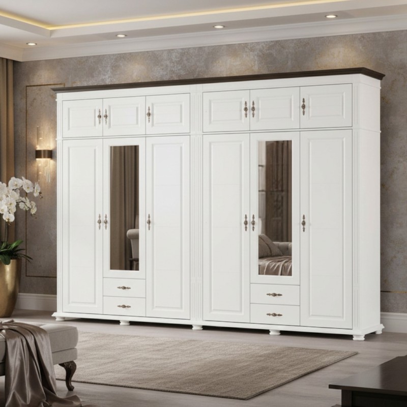 Dulap Lemn Masiv Mara cu 6 Usi si 4 Sertare, Suprapozabil