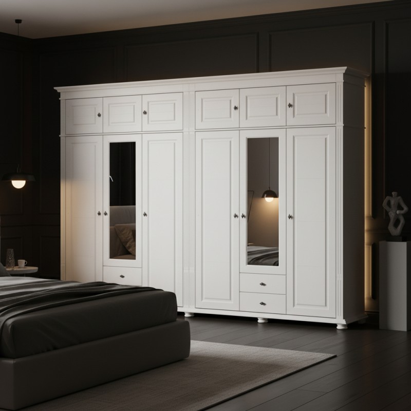 Dulap Lemn Masiv Mara cu 6 Usi si 4 Sertare, Suprapozabil