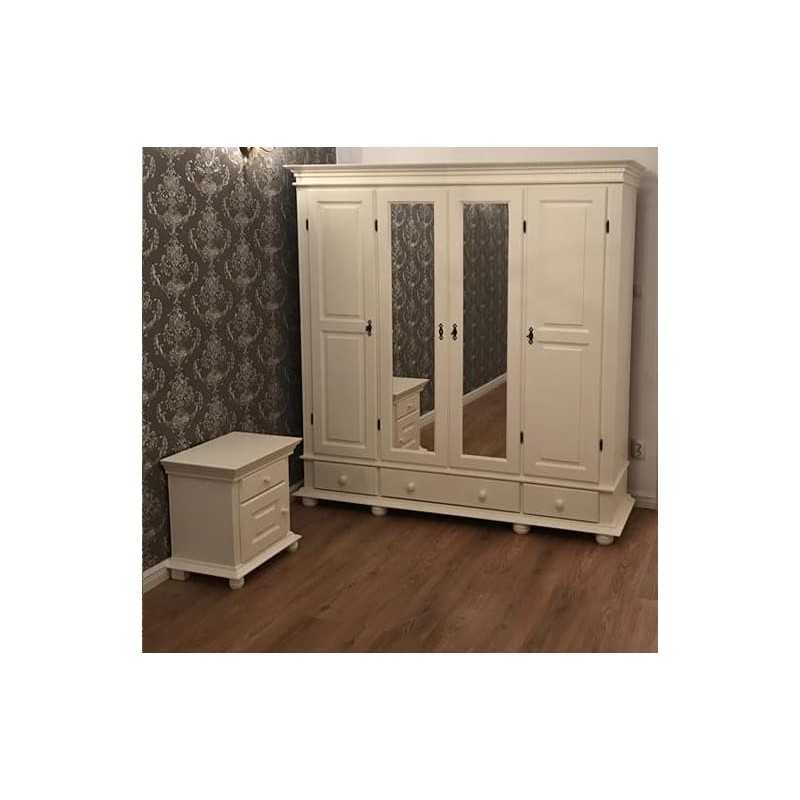 Dulap Seva lemn masiv cu 4 usi si 3 sertare, cu oglinda, alb