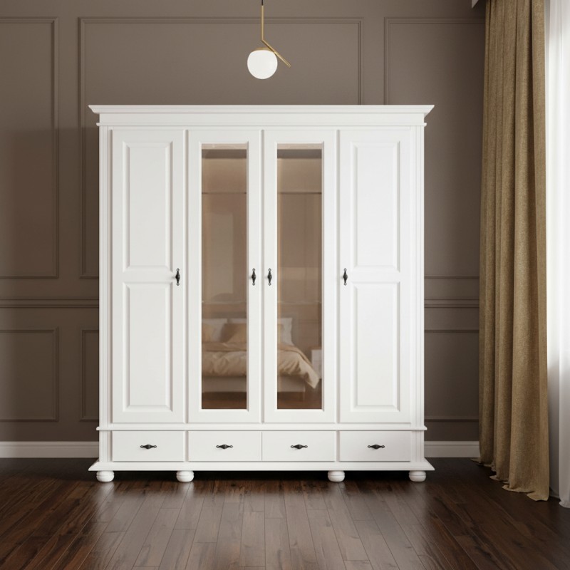 Dulap lemn masiv SEVA, 4 usi, 3 sertare, H220 CM