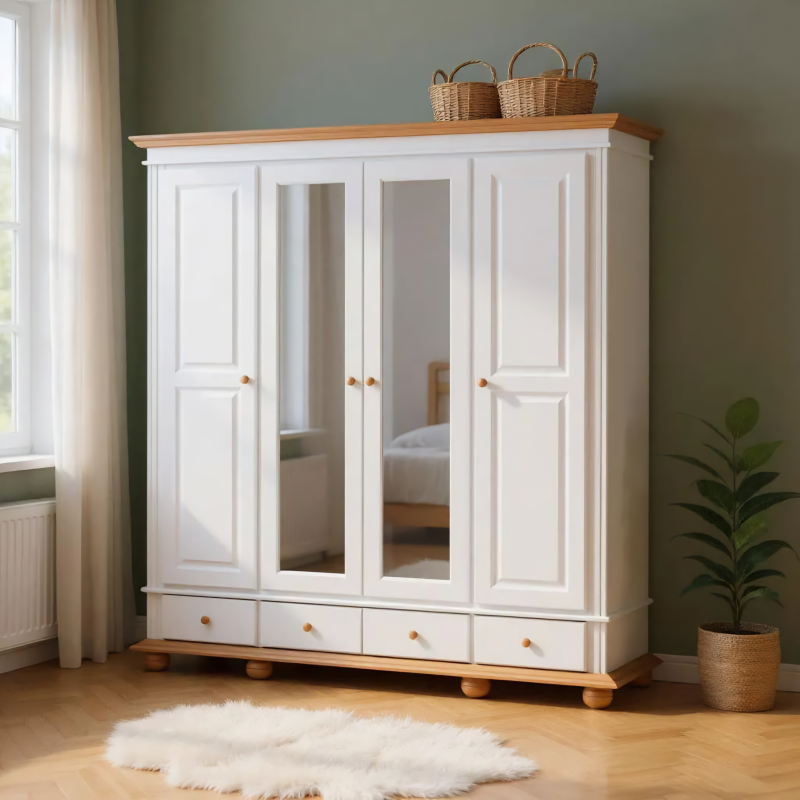 Dulap lemn masiv SEVA, 4 usi, 3 sertare, H220 CM